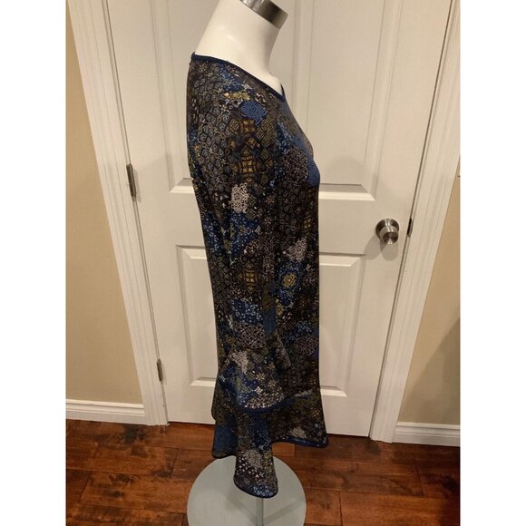 Michael Michael Kors Blue & Green Floral Print Flare Sleeve Dress, Size Medium - Picture 3 of 8